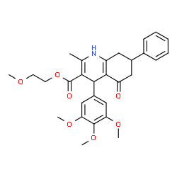 ChemSpider 2D Image | 2-Methoxyethyl 2-methyl-5-oxo-7-phenyl-4-(3,4,5-trimethoxyphenyl)-1,4,5,6,7,8-hexahydro-3-quinolinecarboxylate | C29H33NO7