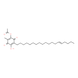 ChemSpider 2D Image | 4-Hydroxy-2-methyl-5-[(14E)-14-nonadecen-1-yl]-3,6-dioxo-1,4-cyclohexadien-1-yl acetate | C28H44O5