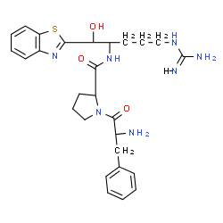 ChemSpider 2D Image | Phenylalanyl-N-[1-(1,3-benzothiazol-2-yl)-5-carbamimidamido-1-hydroxy-2-pentanyl]prolinamide | C27H35N7O3S