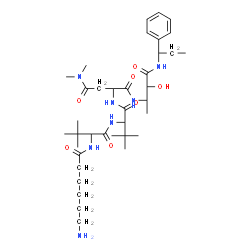 ChemSpider 2D Image | N-(6-Aminohexanoyl)-3-methylvalyl-3-methylvalyl-N~1~-{3-hydroxy-4-oxo-4-[(1-phenylpropyl)amino]-2-butanyl}-N~4~,N~4~-dimethylaspartamide | C37H63N7O7