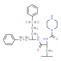 ChemSpider 2D Image | N-[1-Phenyl-5-(phenylsulfonyl)-3-pentanyl]-N~2~-(1-piperazinylcarbonyl)leucinamide | C28H40N4O4S