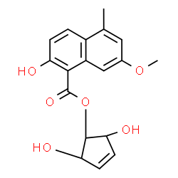 ChemSpider 2D Image | 2,5-Dihydroxy-3-cyclopenten-1-yl 2-hydroxy-7-methoxy-5-methyl-1-naphthoate | C18H18O6