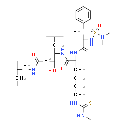 ChemSpider 2D Image | N-(Dimethylsulfamoyl)phenylalanyl-N-{3-hydroxy-6-methyl-1-[(2-methylbutyl)amino]-1-oxo-4-heptanyl}-N~6~-(methylcarbamothioyl)lysinamide | C32H57N7O6S2