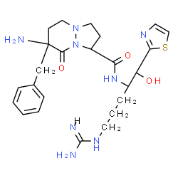 ChemSpider 2D Image | 7-Amino-7-benzyl-N-[5-carbamimidamido-1-hydroxy-1-(1,3-thiazol-2-yl)-2-pentanyl]-8-oxohexahydro-1H-pyrazolo[1,2-a]pyridazine-1-carboxamide | C24H34N8O3S