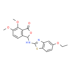 ChemSpider 2D Image | 3-[(5-Ethoxy-1,3-benzothiazol-2-yl)amino]-6,7-dimethoxy-2-benzofuran-1(3H)-one | C19H18N2O5S