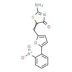 ChemSpider 2D Image | 2-Amino-5-{[5-(2-nitrophenyl)-2-furyl]methylene}-1,3-thiazol-4(5H)-one | C14H9N3O4S