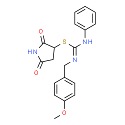 ChemSpider 2D Image | 2,5-Dioxo-3-pyrrolidinyl N'-(4-methoxybenzyl)-N-phenylcarbamimidothioate | C19H19N3O3S