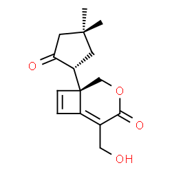 ChemSpider 2D Image | (1S)-1-[(1R)-4,4-Dimethyl-2-oxocyclopentyl]-5-(hydroxymethyl)-3-oxabicyclo[4.2.0]octa-5,7-dien-4-one | C15H18O4
