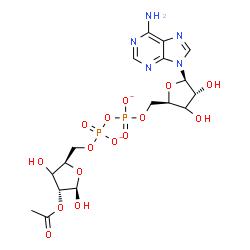 ChemSpider 2D Image | [[(2R,4R,5R)-4-acetoxy-3,5-dihydroxy-tetrahydrofuran-2-yl]methoxy-oxido-phosphoryl] [(2R,4R,5R)-5-(6-aminopurin-9-yl)-3,4-dihydroxy-tetrahydrofuran-2-yl]methyl phosphate | C17H23N5O15P2