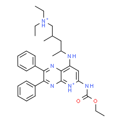ChemSpider 2D Image | [4-[[6-(ethoxycarbonylamino)-2,3-diphenyl-pyrido[2,3-b]pyrazin-5-ium-8-yl]amino]-2-methyl-pentyl]-diethyl-ammonium | C32H42N6O2