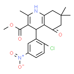 ChemSpider 2D Image | Methyl 4-(2-chloro-5-nitrophenyl)-2,7,7-trimethyl-5-oxo-1,4,5,6,7,8-hexahydro-3-quinolinecarboxylate | C20H21ClN2O5