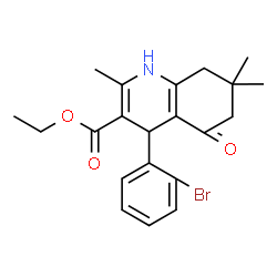 ChemSpider 2D Image | Ethyl 4-(2-bromophenyl)-2,7,7-trimethyl-5-oxo-1,4,5,6,7,8-hexahydro-3-quinolinecarboxylate | C21H24BrNO3