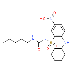 ChemSpider 2D Image | {4-(Cyclohexylamino)-3-[(pentylcarbamoyl)sulfamoyl]phenyl}(hydroxy)oxido-lambda~5~-azanyl | C18H29N4O5S