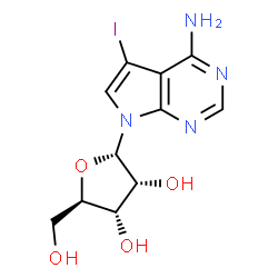 ChemSpider 2D Image | 5-Iodo-7-(alpha-D-ribofuranosyl)-7H-pyrrolo[2,3-d]pyrimidin-4-amine | C11H13IN4O4