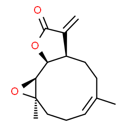 ChemSpider 2D Image | (1aR,4Z,7aR,10aS,10bS)-1a,5-Dimethyl-8-methylene-2,3,6,7,7a,8,10a,10b-octahydrooxireno[9,10]cyclodeca[1,2-b]furan-9(1aH)-one | C15H20O3