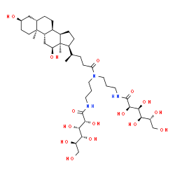 ChemSpider 2D Image | (2R,3S,4R,5R,2'R,3'S,4'R,5'R)-N,N'-[({4-[(3R,5S,8R,9S,10S,12S,13R,14R,17S)-3,12-Dihydroxy-10,13-dimethylhexadecahydro-1H-cyclopenta[a]phenanthren-17-yl]pentanoyl}imino)di-3,1-propanediyl]bis(2,3,4,5,6
-pentahydroxyhexanamide) | C42H75N3O15