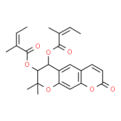 ChemSpider 2D Image | 8,8-Dimethyl-2-oxo-7,8-dihydro-2H,6H-pyrano[3,2-g]chromene-6,7-diyl (2Z,2'Z)bis(2-methyl-2-butenoate) | C24H26O7