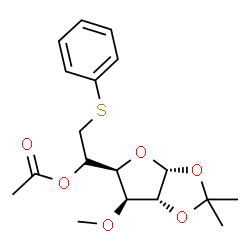 ChemSpider 2D Image | 5-O-Acetyl-1,2-O-isopropylidene-3-O-methyl-6-S-phenyl-6-thio-alpha-D-glucofuranose | C18H24O6S