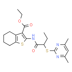 ChemSpider 2D Image | Ethyl 2-({2-[(4,6-dimethyl-2-pyrimidinyl)sulfanyl]butanoyl}amino)-4,5,6,7-tetrahydro-1-benzothiophene-3-carboxylate | C21H27N3O3S2