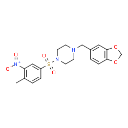 ChemSpider 2D Image | 1-(1,3-Benzodioxol-5-ylmethyl)-4-[(4-methyl-3-nitrophenyl)sulfonyl]piperazine | C19H21N3O6S