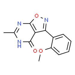 ChemSpider 2D Image | 3-(2-Methoxyphenyl)-6-methyl[1,2]oxazolo[5,4-d]pyrimidin-4(5H)-one | C13H11N3O3