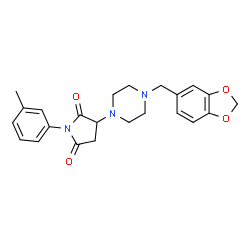 ChemSpider 2D Image | 3-[4-(1,3-Benzodioxol-5-ylmethyl)-1-piperazinyl]-1-(3-methylphenyl)-2,5-pyrrolidinedione | C23H25N3O4