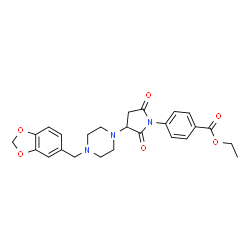 ChemSpider 2D Image | Ethyl 4-{3-[4-(1,3-benzodioxol-5-ylmethyl)-1-piperazinyl]-2,5-dioxo-1-pyrrolidinyl}benzoate | C25H27N3O6