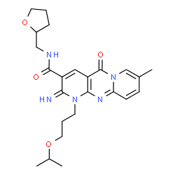 ChemSpider 2D Image | 2-Imino-1-(3-isopropoxypropyl)-8-methyl-5-oxo-N-(tetrahydro-2-furanylmethyl)-1,5-dihydro-2H-dipyrido[1,2-a:2',3'-d]pyrimidine-3-carboxamide | C24H31N5O4