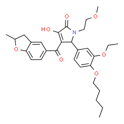 ChemSpider 2D Image | 5-[3-Ethoxy-4-(pentyloxy)phenyl]-3-hydroxy-1-(2-methoxyethyl)-4-[(2-methyl-2,3-dihydro-1-benzofuran-5-yl)carbonyl]-1,5-dihydro-2H-pyrrol-2-one | C30H37NO7