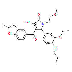 ChemSpider 2D Image | 5-(3-Ethoxy-4-propoxyphenyl)-3-hydroxy-1-(2-methoxyethyl)-4-[(2-methyl-2,3-dihydro-1-benzofuran-5-yl)carbonyl]-1,5-dihydro-2H-pyrrol-2-one | C28H33NO7