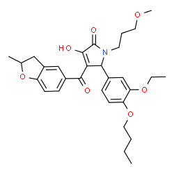 ChemSpider 2D Image | 5-(4-Butoxy-3-ethoxyphenyl)-3-hydroxy-1-(3-methoxypropyl)-4-[(2-methyl-2,3-dihydro-1-benzofuran-5-yl)carbonyl]-1,5-dihydro-2H-pyrrol-2-one | C30H37NO7