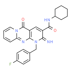ChemSpider 2D Image | N-Cyclohexyl-1-(4-fluorobenzyl)-2-imino-5-oxo-1,5-dihydro-2H-dipyrido[1,2-a:2',3'-d]pyrimidine-3-carboxamide | C25H24FN5O2