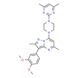 ChemSpider 2D Image | 3-(3,4-Dimethoxyphenyl)-7-[4-(4,6-dimethyl-2-pyrimidinyl)-1-piperazinyl]-2,5-dimethylpyrazolo[1,5-a]pyrimidine | C26H31N7O2