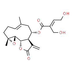 ChemSpider 2D Image | (1aR,4E,7S,7aR,10aS,10bS)-1a,5-Dimethyl-8-methylene-9-oxo-1a,2,3,6,7,7a,8,9,10a,10b-decahydrooxireno[9,10]cyclodeca[1,2-b]furan-7-yl (2E)-4-hydroxy-2-(hydroxymethyl)-2-butenoate | C20H26O7