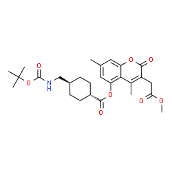 ChemSpider 2D Image | 3-(2-Methoxy-2-oxoethyl)-4,7-dimethyl-2-oxo-2H-chromen-5-yl trans-4-[({[(2-methyl-2-propanyl)oxy]carbonyl}amino)methyl]cyclohexanecarboxylate | C27H35NO8