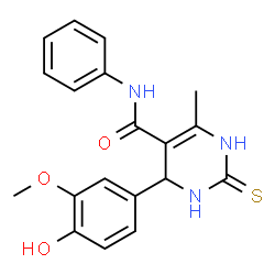 ChemSpider 2D Image | 4-(4-Hydroxy-3-methoxyphenyl)-6-methyl-N-phenyl-2-thioxo-1,2,3,4-tetrahydro-5-pyrimidinecarboxamide | C19H19N3O3S