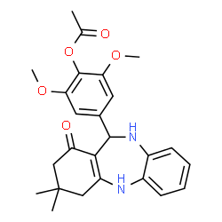 ChemSpider 2D Image | 4-(3,3-Dimethyl-1-oxo-2,3,4,5,10,11-hexahydro-1H-dibenzo[b,e][1,4]diazepin-11-yl)-2,6-dimethoxyphenyl acetate | C25H28N2O5