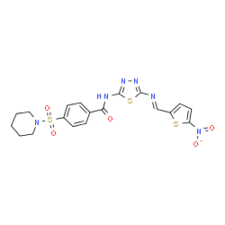 ChemSpider 2D Image | N-(5-{(E)-[(5-Nitro-2-thienyl)methylene]amino}-1,3,4-thiadiazol-2-yl)-4-(1-piperidinylsulfonyl)benzamide | C19H18N6O5S3