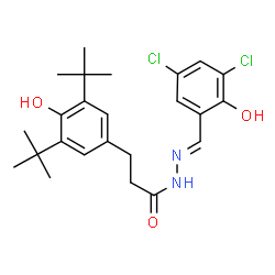 ChemSpider 2D Image | N'-[(E)-(3,5-Dichloro-2-hydroxyphenyl)methylene]-3-[4-hydroxy-3,5-bis(2-methyl-2-propanyl)phenyl]propanehydrazide | C24H30Cl2N2O3