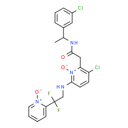 ChemSpider 2D Image | 2-(3-Chloro-6-{[2,2-difluoro-2-(1-oxido-2-pyridinyl)ethyl]amino}-1-oxido-2-pyridinyl)-N-[1-(3-chlorophenyl)ethyl]acetamide | C22H20Cl2F2N4O3