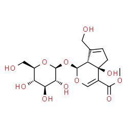 ChemSpider 2D Image | Methyl (1S,4aR,7aR)-1-(beta-D-glucopyranosyloxy)-4a-hydroxy-7-(hydroxymethyl)-1,4a,5,7a-tetrahydrocyclopenta[c]pyran-4-carboxylate | C17H24O11