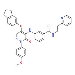 ChemSpider 2D Image | 3-{[5-(2,3-Dihydro-1H-inden-5-yloxy)-2-(4-methoxyphenyl)-3-oxo-2,3-dihydro-4-pyridazinyl]amino}-N-[2-(2-pyridinyl)ethyl]benzamide | C34H31N5O4