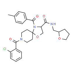 ChemSpider 2D Image | 8-(2-Chlorobenzoyl)-4-(4-methylbenzoyl)-N-(tetrahydro-2-furanylmethyl)-1-oxa-4,8-diazaspiro[4.5]decane-3-carboxamide | C28H32ClN3O5