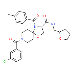 ChemSpider 2D Image | 8-(3-Chlorobenzoyl)-4-(4-methylbenzoyl)-N-(tetrahydro-2-furanylmethyl)-1-oxa-4,8-diazaspiro[4.5]decane-3-carboxamide | C28H32ClN3O5