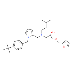 ChemSpider 2D Image | 1-(2-Furylmethoxy)-3-[(3-methylbutyl)({1-[4-(2-methyl-2-propanyl)benzyl]-1H-pyrrol-2-yl}methyl)amino]-2-propanol | C29H42N2O3