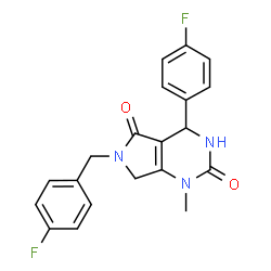 ChemSpider 2D Image | 6-(4-Fluorobenzyl)-4-(4-fluorophenyl)-1-methyl-3,4,6,7-tetrahydro-1H-pyrrolo[3,4-d]pyrimidine-2,5-dione | C20H17F2N3O2