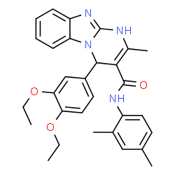 ChemSpider 2D Image | 4-(3,4-Diethoxyphenyl)-N-(2,4-dimethylphenyl)-2-methyl-1,4-dihydropyrimido[1,2-a]benzimidazole-3-carboxamide | C30H32N4O3