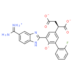 ChemSpider 2D Image | (2R)-2-(5-{5-[Ammonio(imino)methyl]-1H-benzimidazol-2-yl}-2'-fluoro-6-oxido-3-biphenylyl)succinate | C24H17FN4O5