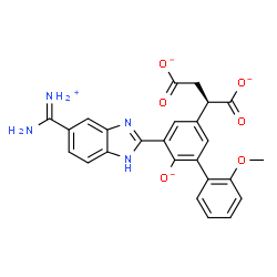 ChemSpider 2D Image | (2R)-2-(5-{5-[Ammonio(imino)methyl]-1H-benzimidazol-2-yl}-2'-methoxy-6-oxido-3-biphenylyl)succinate | C25H20N4O6