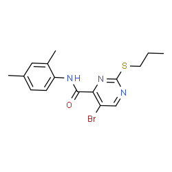 ChemSpider 2D Image | 5-Bromo-N-(2,4-dimethylphenyl)-2-(propylsulfanyl)-4-pyrimidinecarboxamide | C16H18BrN3OS